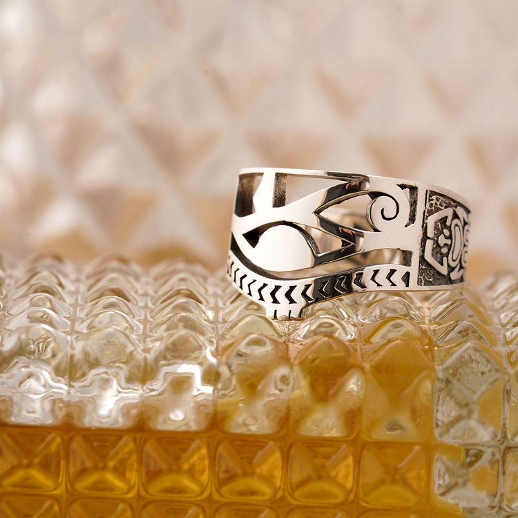 925 Sterling Silver Egyptian Eye of Horus Ankh Cross Ring