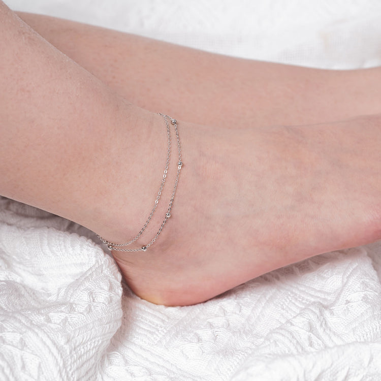925 Sterling Silver Double Chain Anklet