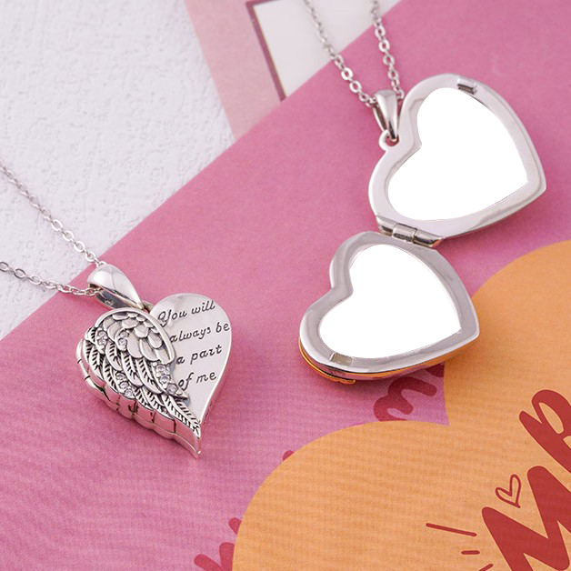 925 Sterling Silver Angel Wing Heart Photo Locket Necklace, You Will Always Be a Part Of Me