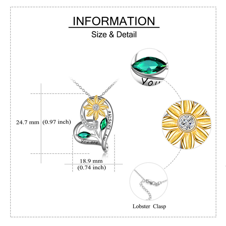 925 Sterling Silber Herz Sonnenblumen Halskette mit Zirkonia