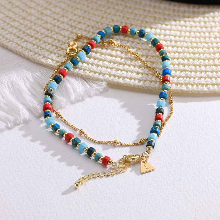 Resort/Tropical/Pacific Layered Beads Bracelet/Anklet with Initials