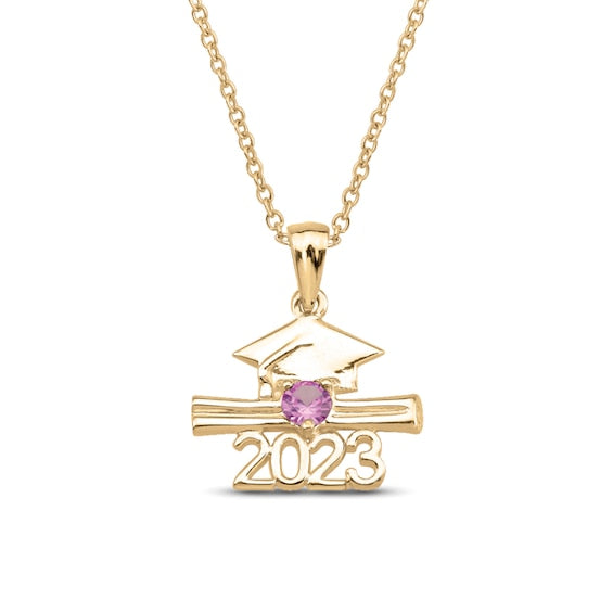 925 Sterling Silver Birthstone Cap and Diploma 2023 Graduation Pendant Necklace