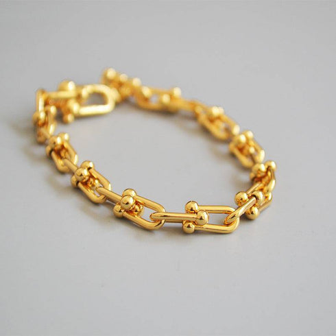Gold Plated On Brass U Shape Closure Chain Bracelet