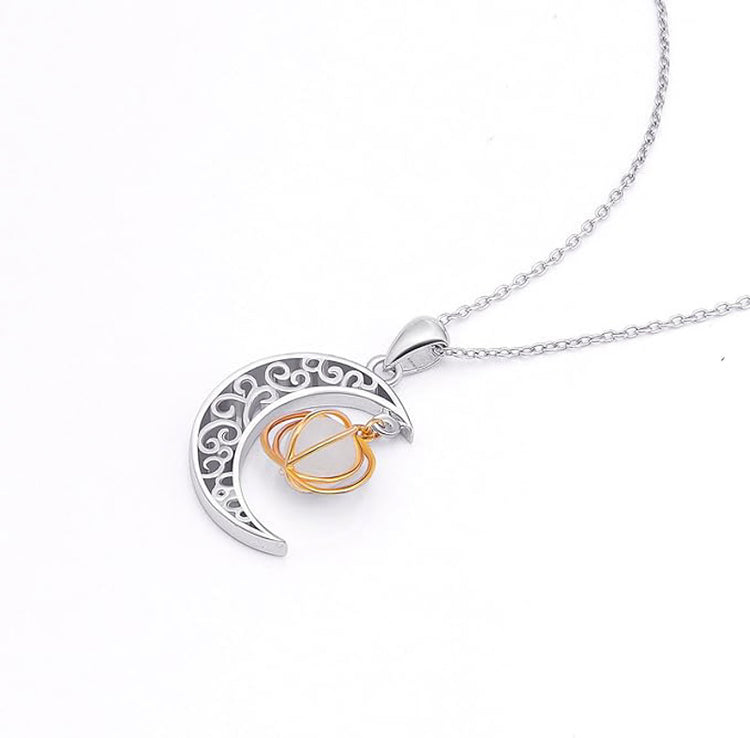 925 Sterling Silver Ladytree Halloween Jewelry  Moon and Pumpkin Bat Luminous Beads Glow Pendant Necklace