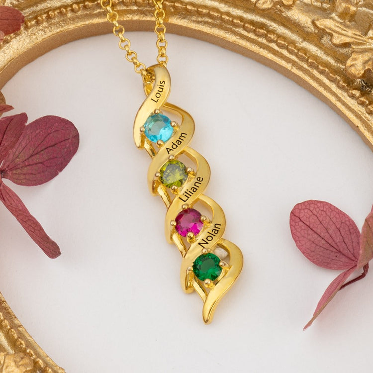925 Sterling Silver Personalized 1-8 Engravings and Birthstones Necklace