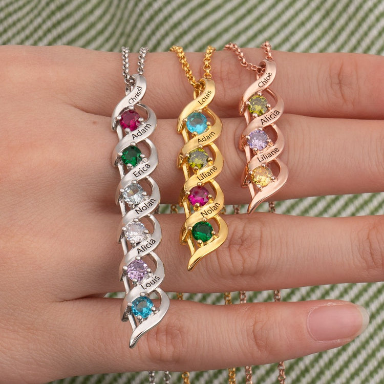925 Sterling Silver Personalized 1-8 Engravings and Birthstones Necklace