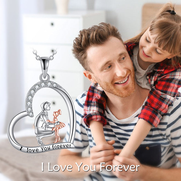 925 Sterling Silver Father Daughter Heart  Necklace
