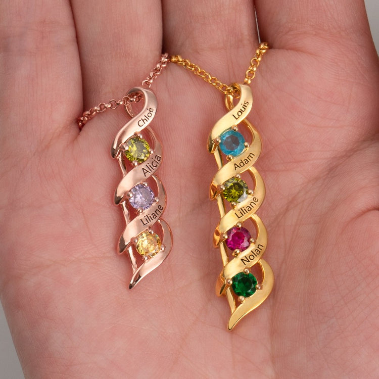 925 Sterling Silver Personalized 1-8 Engravings and Birthstones Necklace