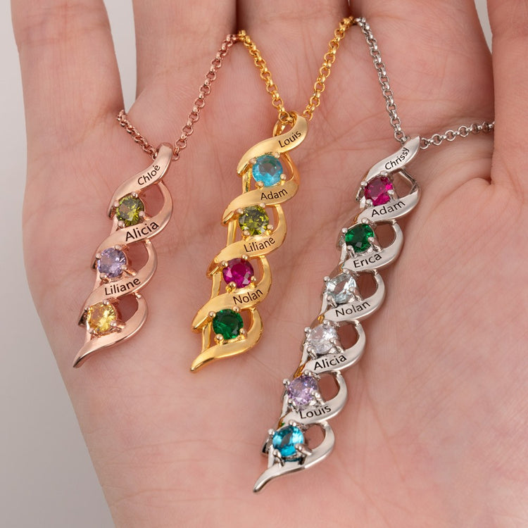 925 Sterling Silver Personalized 1-8 Engravings and Birthstones Necklace