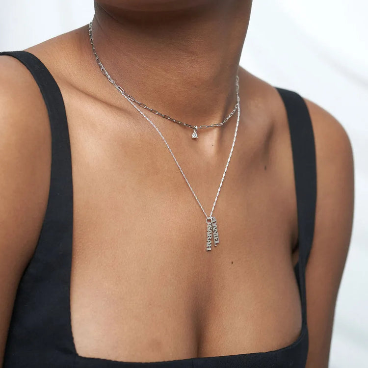 925 Sterling Silber Custom 3 Namen gravierte vertikale Bar Halskette Namensschild Halskette, Familien geschenk