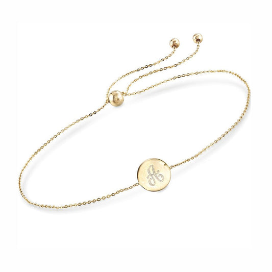 925 Sterling Silver Personalized Single Initial Circle Disc Bracelet