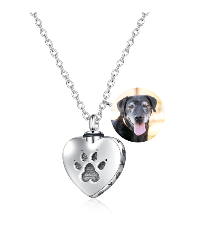 925 Sterling Silver Heart Urn Necklaces Pet Dog Paw Print Cremation Necklace