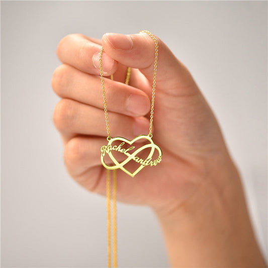925 Sterling Silver Infinity Heart Couple Name Necklace Nameplate Necklace - onlyone