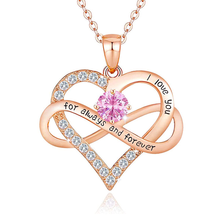 925 Sterling Silver Infinity Heart Pendant Necklace With Birthstone