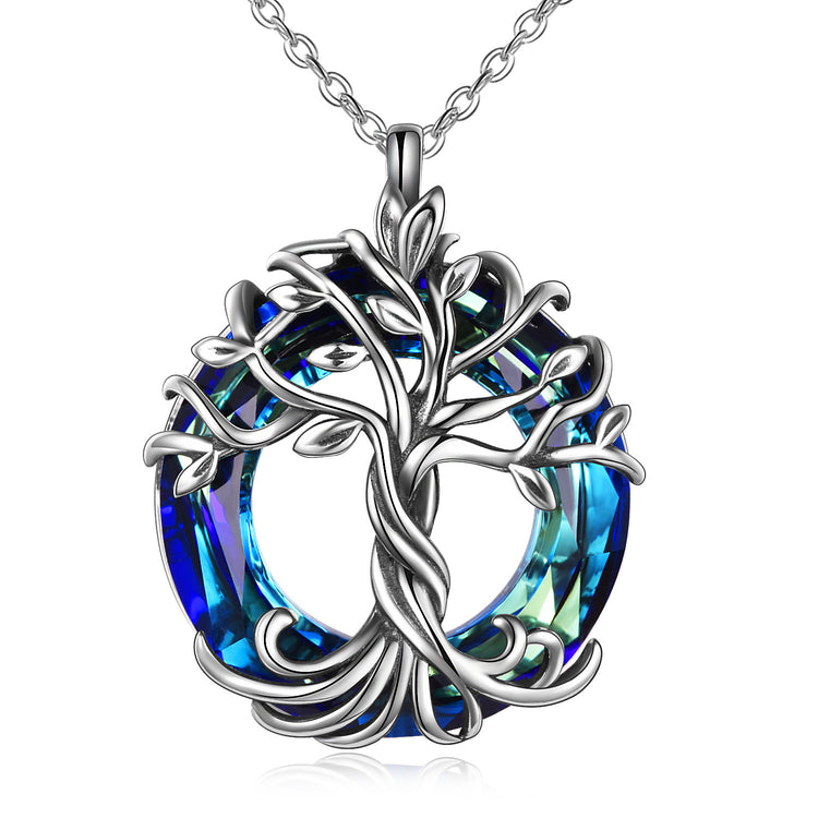 925 Sterling Silver Tree of Life Necklaces Family Tree Necklace with Crystal Jewelry