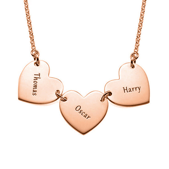 925 Sterling Silver Triple Heart Engraved Necklace Gift For Mom - onlyone