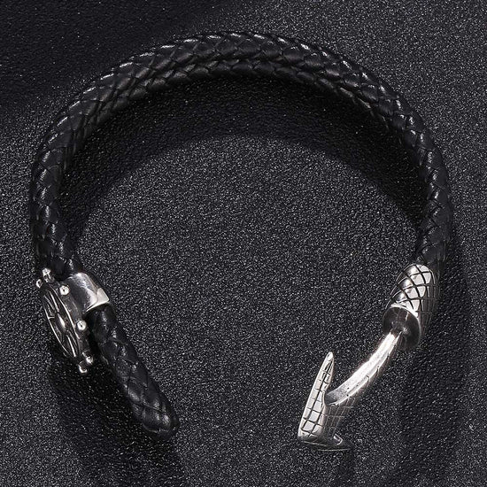 Mens Leather Bracelet With Stainless Steel Compass, Father's Day Bracelet - onlyone