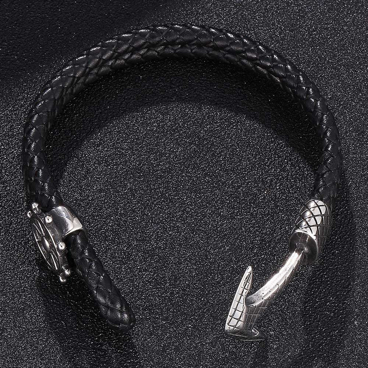 Mens Leather Bracelet With Stainless Steel Compass, Father's Day Bracelet - onlyone