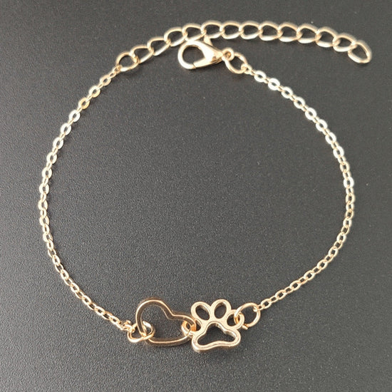 925 Sterling Silver Hollow Heart Puppy Pet Paw Print Anklet - onlyone