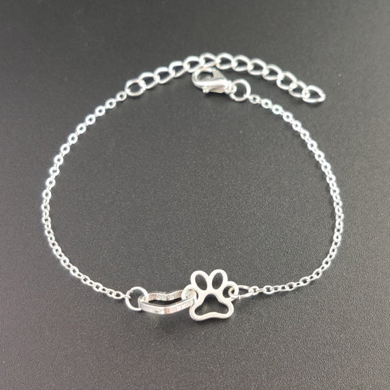 925 Sterling Silver Hollow Heart Puppy Pet Paw Print Anklet - onlyone