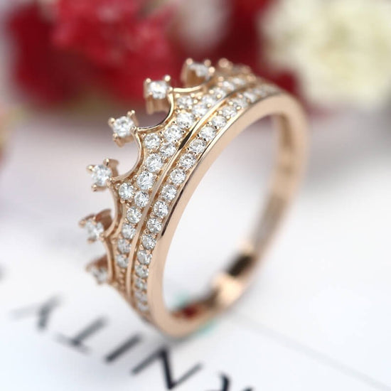 925 Sterling Silver Rose Gold Crown Promise Ring - onlyone