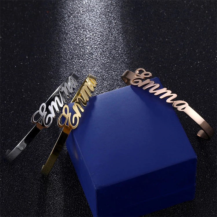 925 Sterling Silver Customized Nameplate Name Bracelet Personalized Custom Cuff Bangles - onlyone
