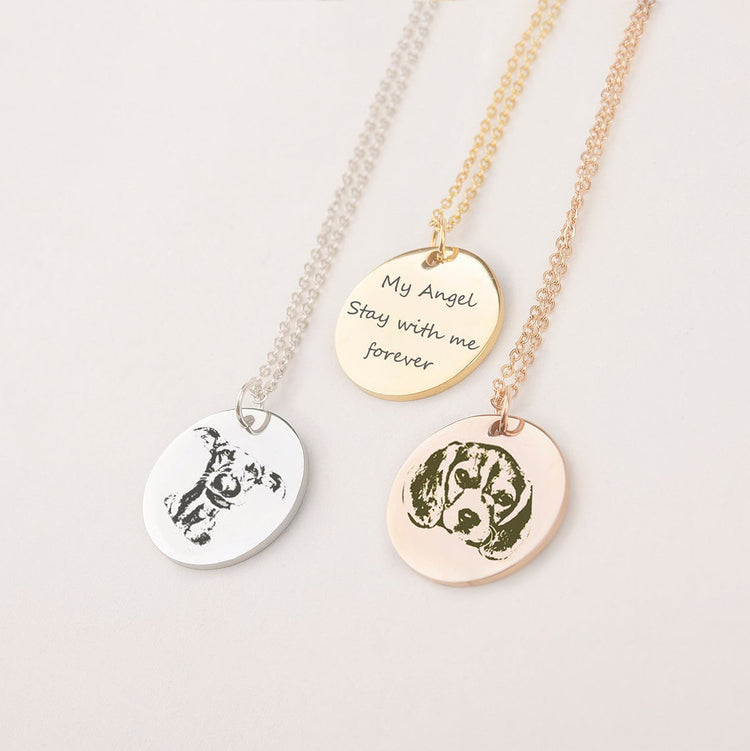 925 Sterling Silver Personalized Pet Round Photo Engraved Necklace Gift for Cat Lovers