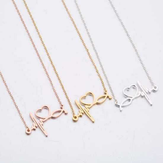 925 Sterling Silver Nurse Heart Beat Stethoscope Necklace, Gifts For Nurse - onlyone