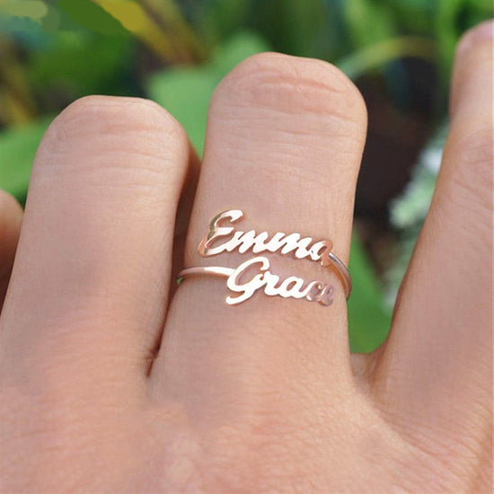 925 Sterling Silver Personalized Dainty Double Name Ring Nameplate Ring - onlyone
