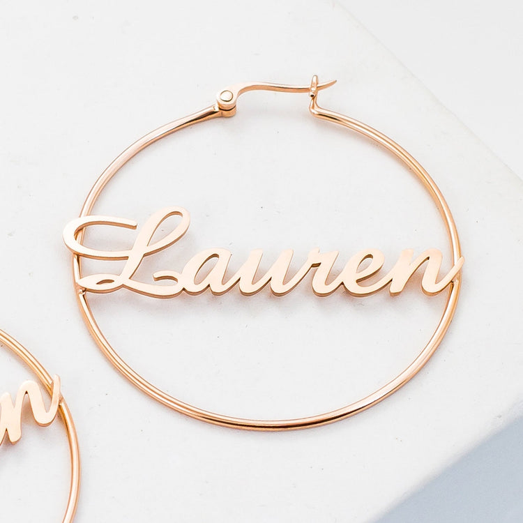 925 Sterling Silver Personalized Hoop Name Earrings Nameplate Earrings - onlyone