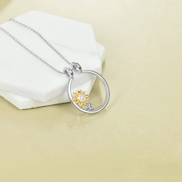 925 Sterling Silver Ring Holder With Sunflower Necklace