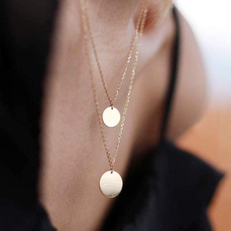 925 Sterling Silver Double Layer Coin Necklace, Minimalist Disc Necklace