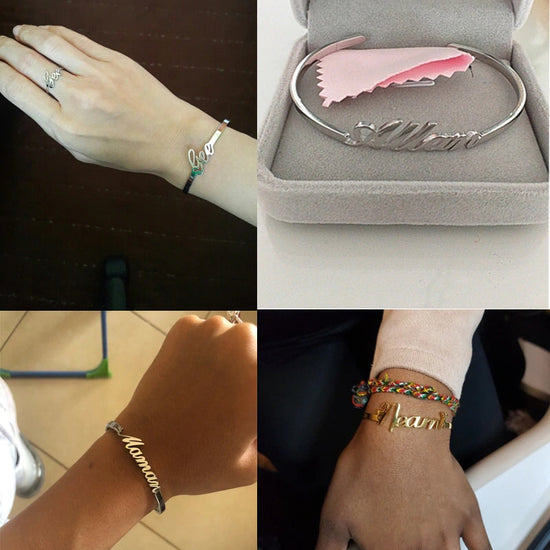 925 Sterling Silver Customized Nameplate Name Bracelet Personalized Custom Cuff Bangles - onlyone