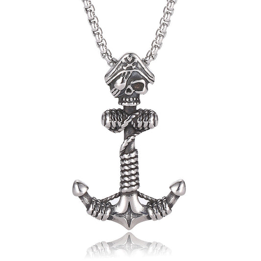 Stainless Steel Anchor Skull Necklace - onlyone