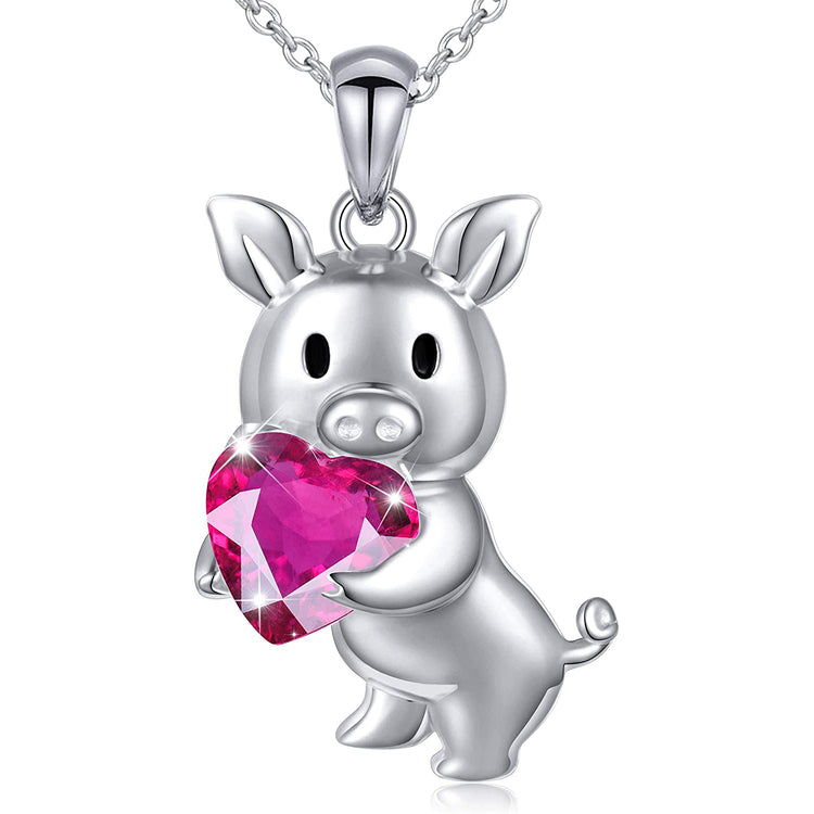 925 Sterling Silver Cute Animal Jewelry Cubic Zirconia Love Heart Pendant Necklace for Women - onlyone