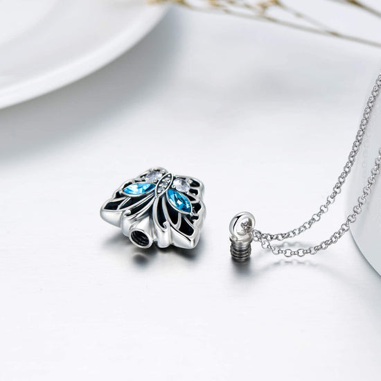 925 Sterling Silver Butterfly Urn Necklace for Ashes, Cremation Keepsake Necklace with Crystal - onlyone