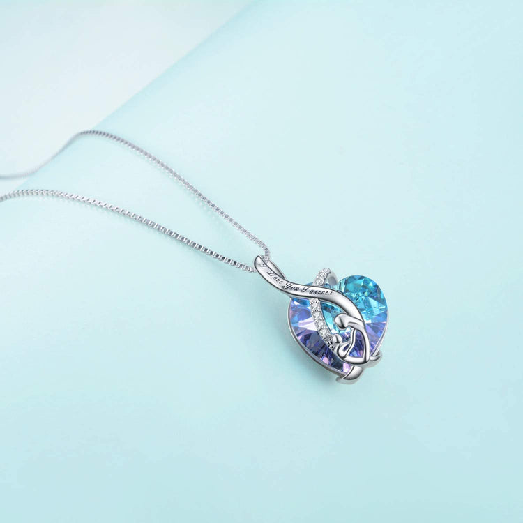 925 Sterling Silber Mutter und Kind Herz Kristall Anhänger Halskette mit Ich liebe dich für immer graviert