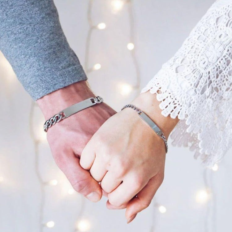 925 Sterling Silver Custom Engraved Couple Bracelets Set, Anniversary Gifts