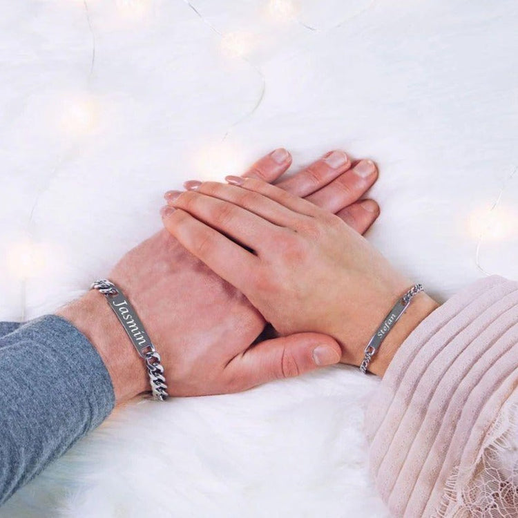 925 Sterling Silver Custom Engraved Couple Bracelets Set, Anniversary Gifts