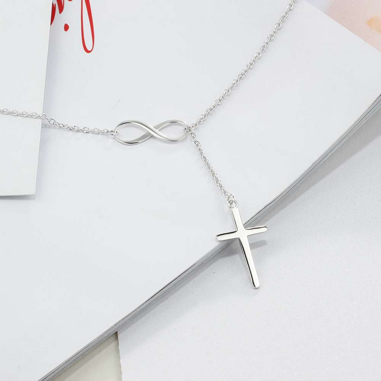 925 Sterling Silver Infinity Love Necklace With Cross Fashion Chain Necklace - onlyone