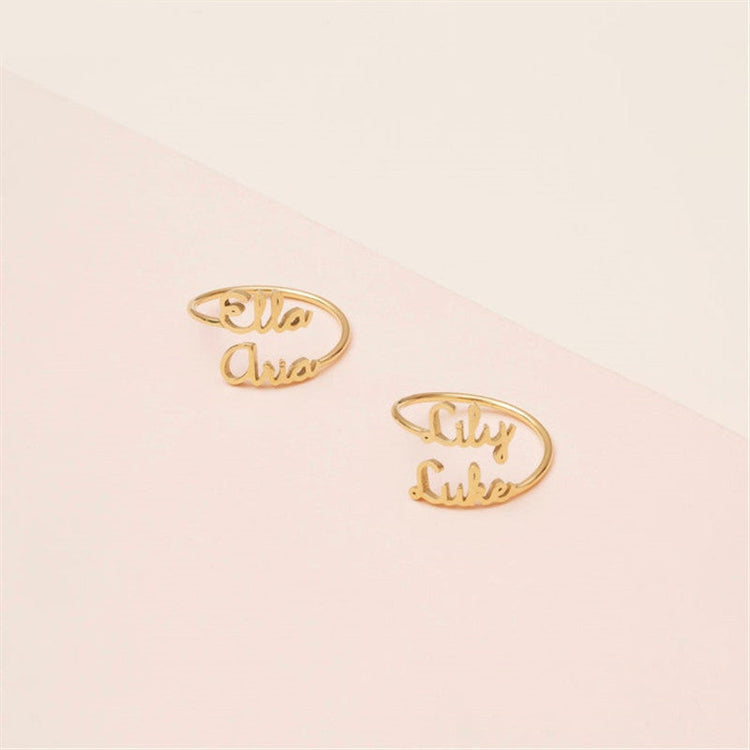925 Sterling Silver Personalized Dainty Double Name Ring Nameplate Ring - onlyone