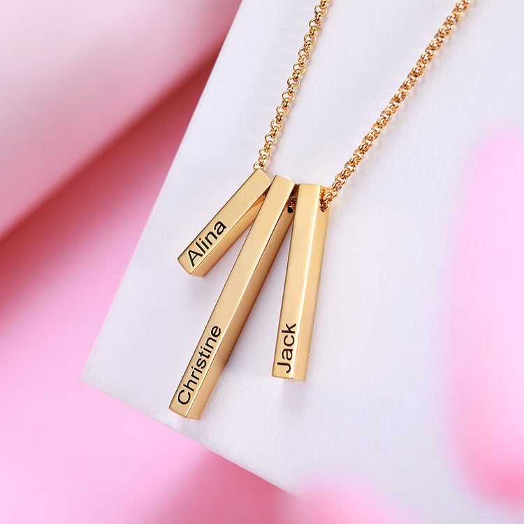 925 Sterling Silver Triple 3D Engraved Vertical Bar Necklace - onlyone