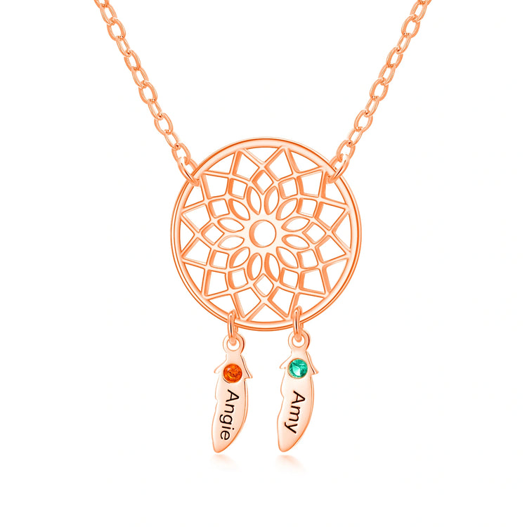 925 Sterling Silver Dreamcatcher Amulet Name Birthstone Custom Necklace