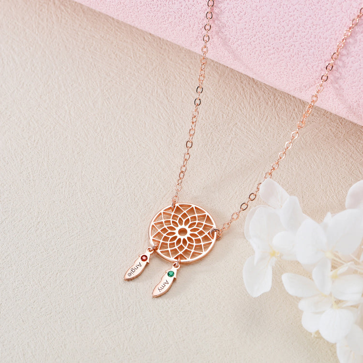925 Sterling Silver Dreamcatcher Amulet Name Birthstone Custom Necklace