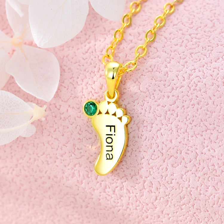 925 Sterling Silver Feet Name Custom Necklace With Birthstone
