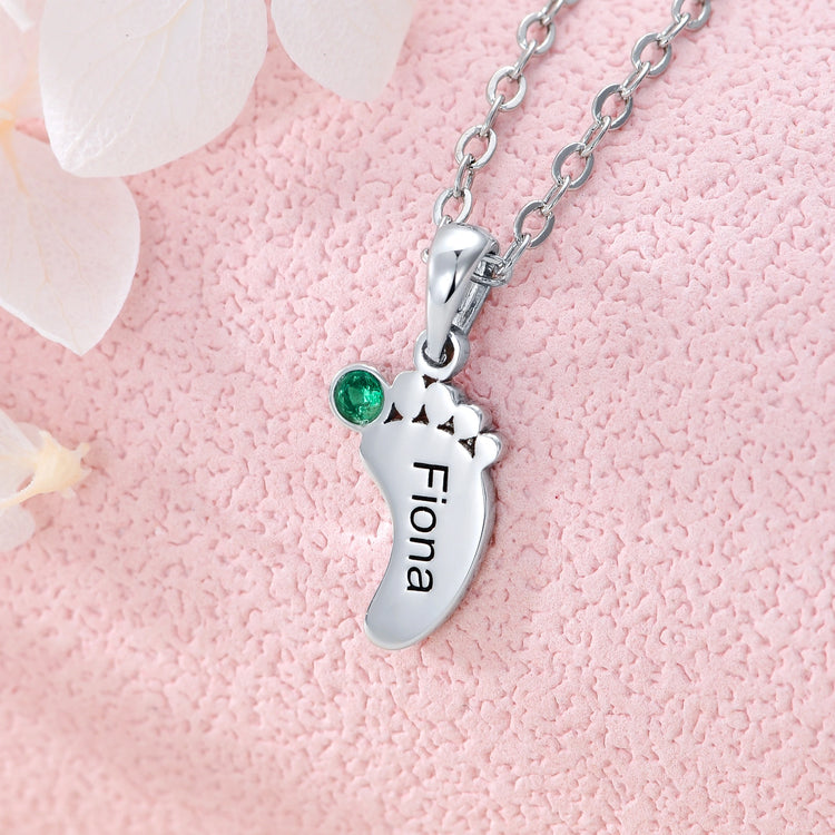 925 Sterling Silver Feet Name Custom Necklace With Birthstone