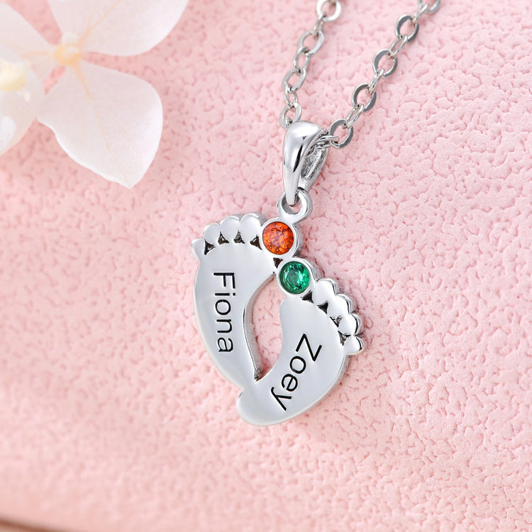 925 Sterling Silver Feet Name Custom Necklace With Birthstone