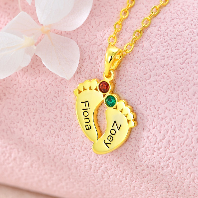 925 Sterling Silver Feet Name Custom Necklace With Birthstone