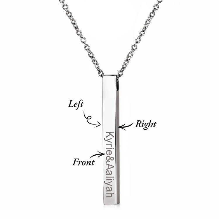 925 Sterling Silver 4 Side Engraved Vertical 3D Bar Name Necklace