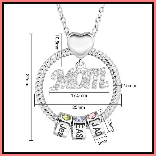 925 Sterling Silver Birthstone  Name Mother's Love Necklace